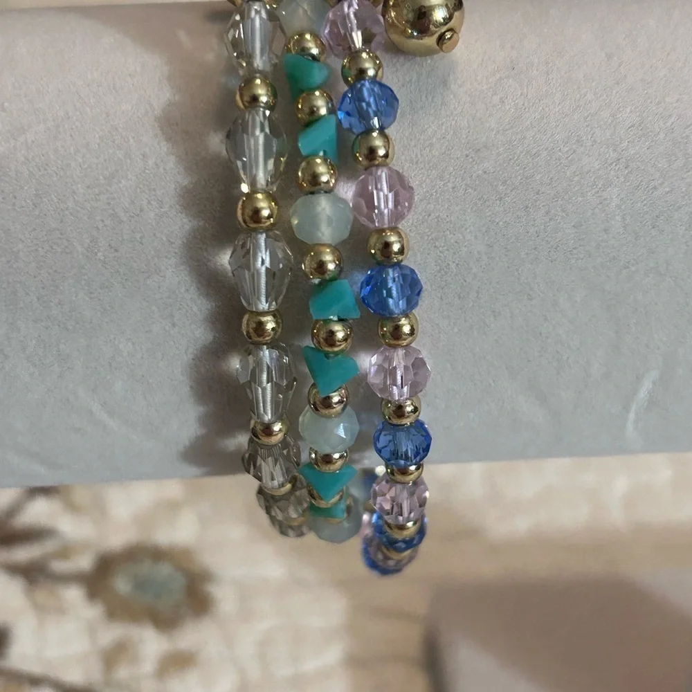 Vintage Wire Wrapped Turquoise and Crystal Beaded Bracelet Set